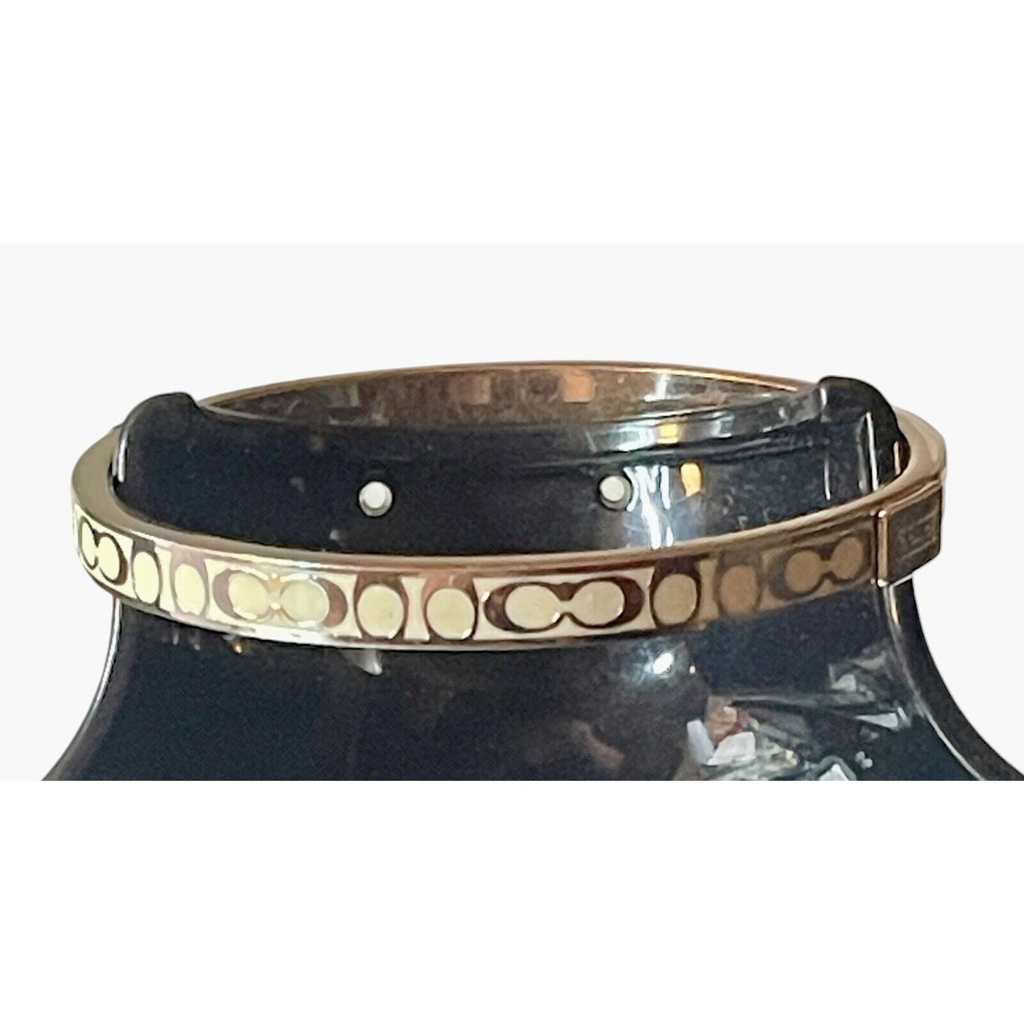 Coach Logo Signature Women's Silver Stainless Steel & Cream Enamel Bracelet EUC