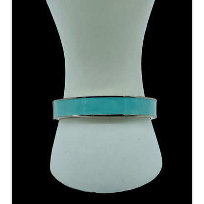 Banana Republic Robins Egg Blue Enamel ClamperGold Tone 2.5” Bracelet EUC PRETTY