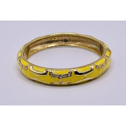 YELLOW & CLEAR RHINESTONES GOOD TONE DESIGNS HINGED METAL BRACELET GORGEOUS EUC