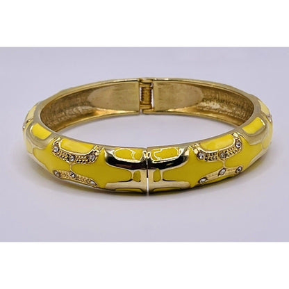 YELLOW & CLEAR RHINESTONES GOOD TONE DESIGNS HINGED METAL BRACELET GORGEOUS EUC