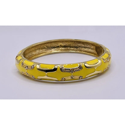 YELLOW & CLEAR RHINESTONES GOOD TONE DESIGNS HINGED METAL BRACELET GORGEOUS EUC