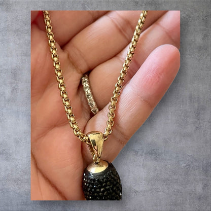 Long 42" Box Gold-tone Chain w/Black Crystals Gold Tassel Pendant VGUC GORGEOUS