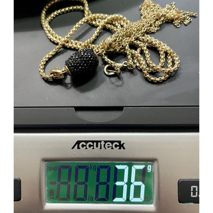 Long 42" Box Gold-tone Chain w/Black Crystals Gold Tassel Pendant VGUC GORGEOUS