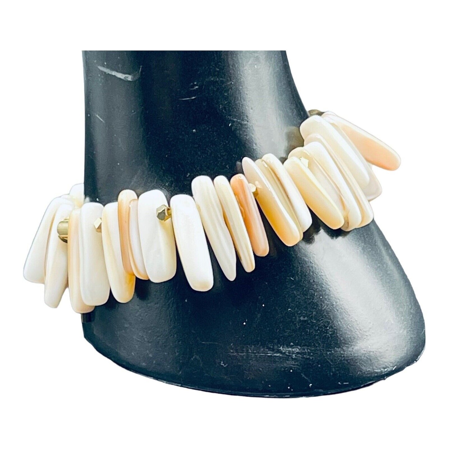 Erimish Agate Stone Pieces Gold Tone Dividers Stretch Bracelet EUC GORGEOUS
