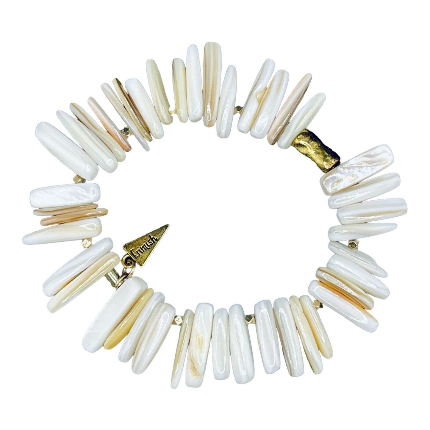 Erimish Agate Stone Pieces Gold Tone Dividers Stretch Bracelet EUC GORGEOUS