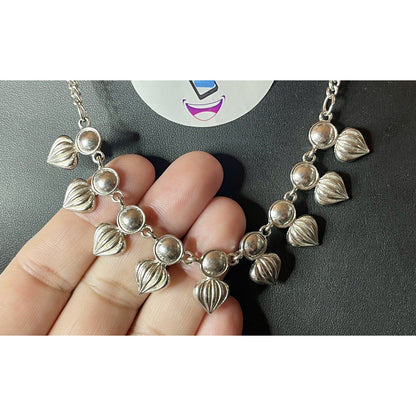 C1946 Silver Heart Circle Discs 22" Silver-tone Necklace GORGEOUS EUC