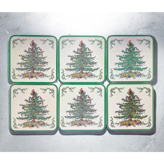 Vintage Pimpernel England Golden Jubilee Spode Christmas Tree Cork bk 6 Coasters