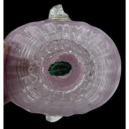 Vintage Murano Glass Basket Hand Blown With Clear Handle Pink Gold Flakes VGUC