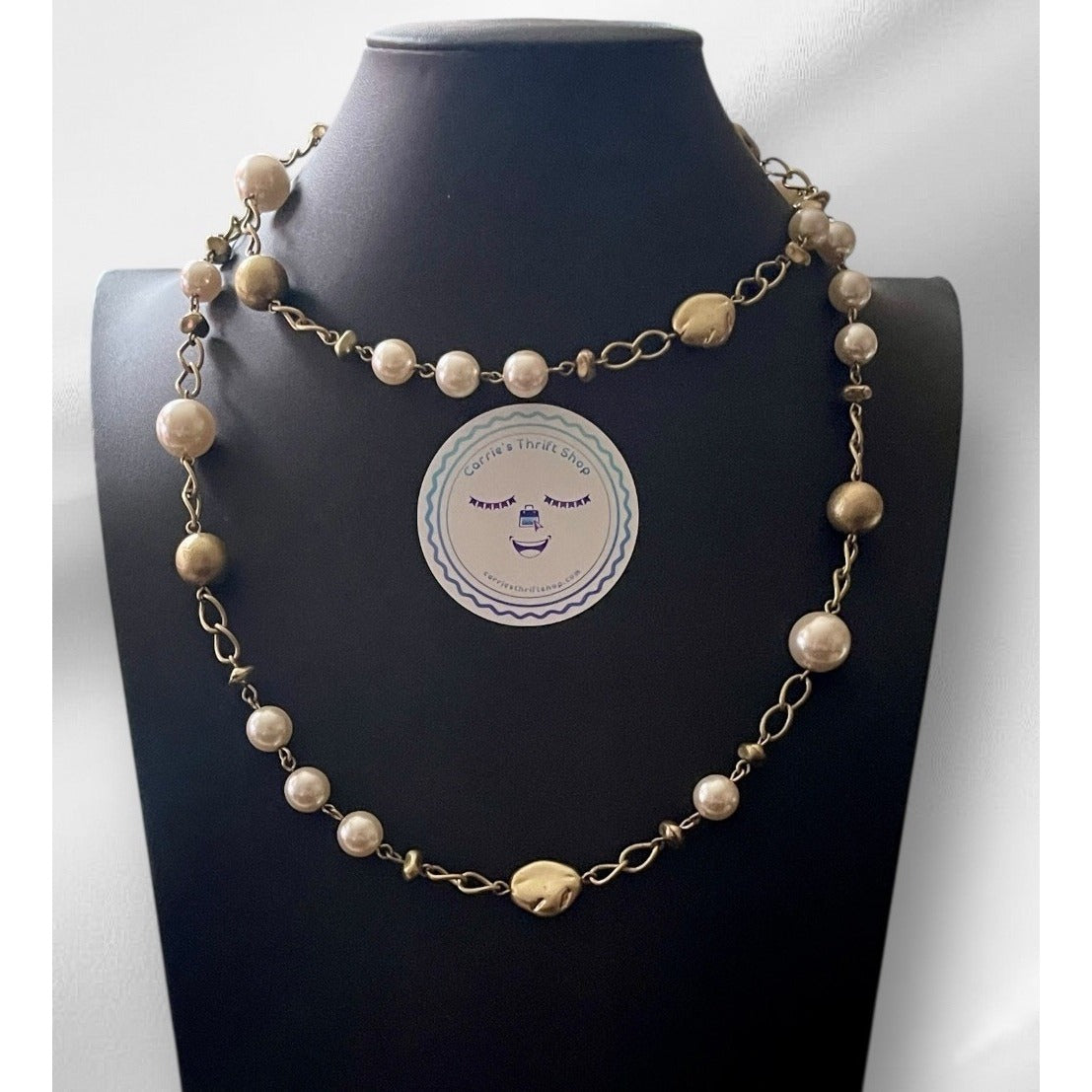 Lia Sophia "Socialite" Golden Beads & White Glass Pearls 38" Long Necklace