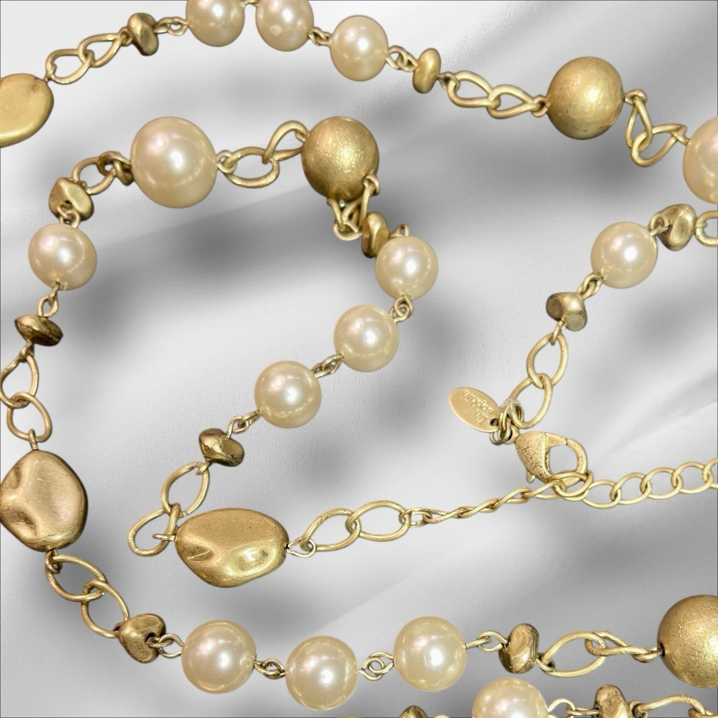 Lia Sophia "Socialite" Golden Beads & White Glass Pearls 38" Long Necklace