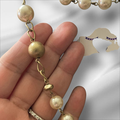 Lia Sophia "Socialite" Golden Beads & White Glass Pearls 38" Long Necklace