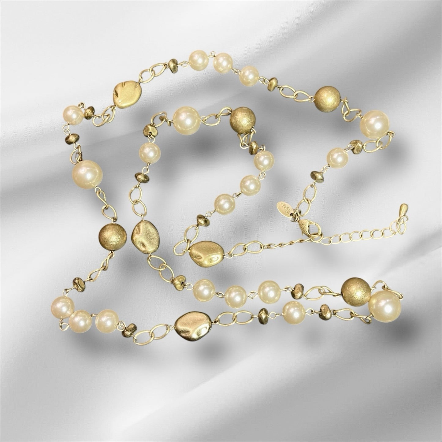 Lia Sophia "Socialite" Golden Beads & White Glass Pearls 38" Long Necklace