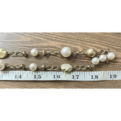 Lia Sophia "Socialite" Golden Beads & White Glass Pearls 38" Long Necklace