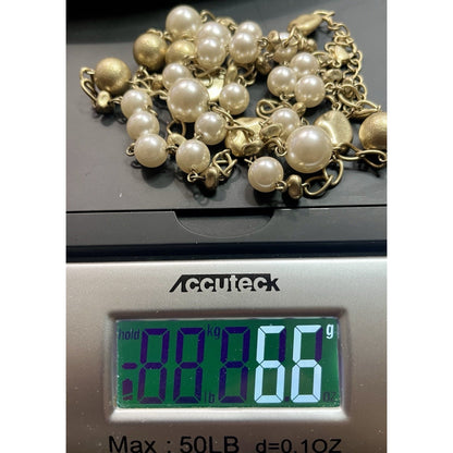 Lia Sophia "Socialite" Golden Beads & White Glass Pearls 38" Long Necklace