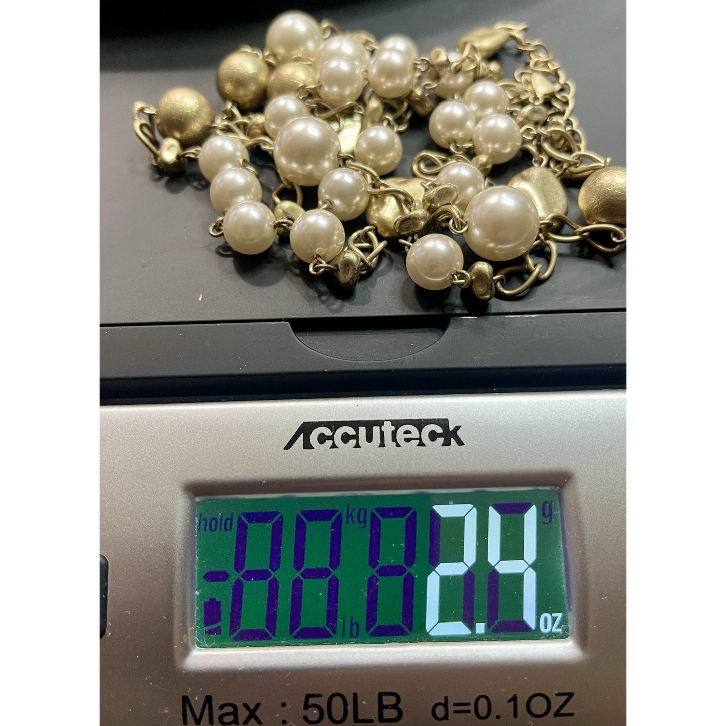 Lia Sophia "Socialite" Golden Beads & White Glass Pearls 38" Long Necklace